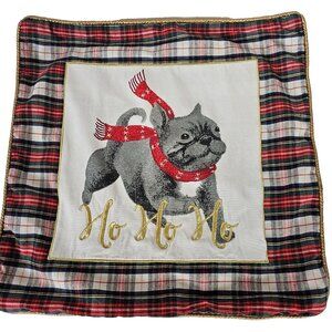 Willamstown 18" Gray Frenchie Bulldog Gold/Red Checker Plaid Pillow Sham Cover